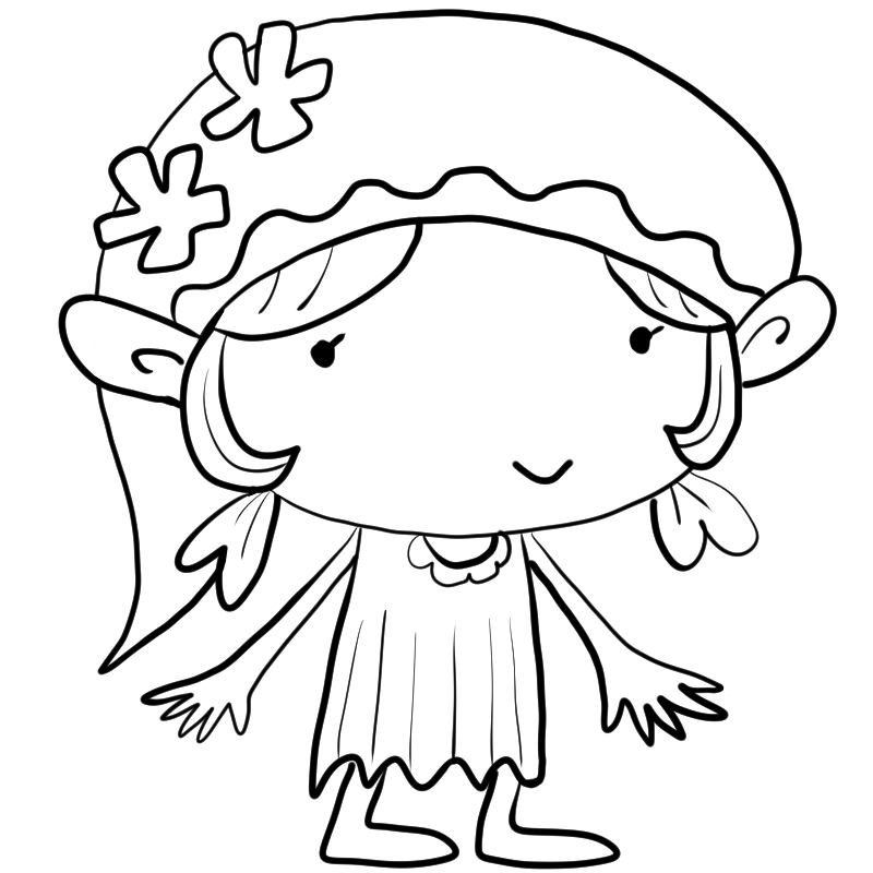 微笑む妖精の女の子のかわいいぬり絵
