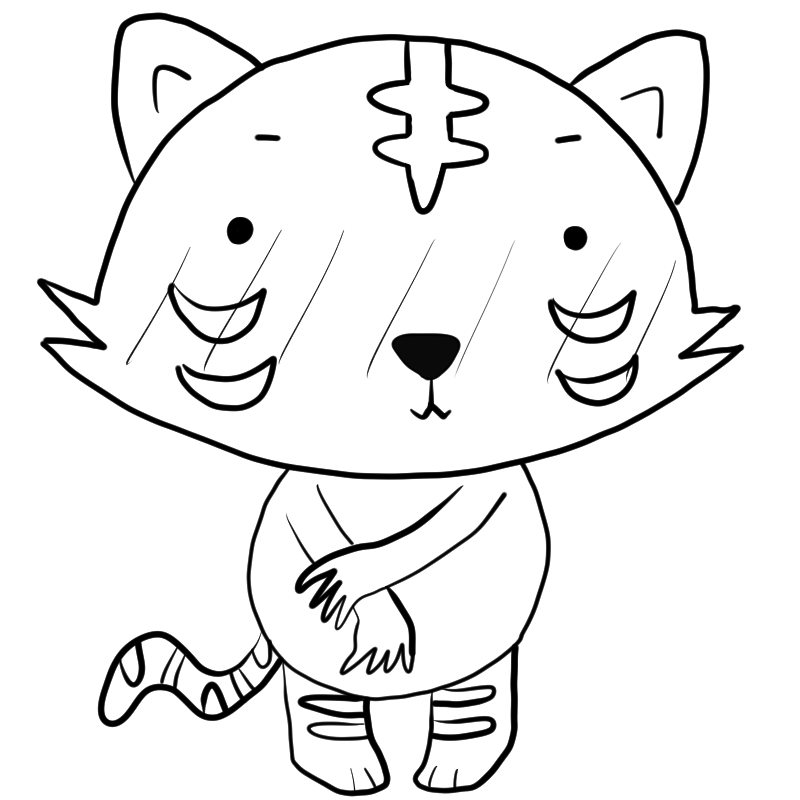照れる虎のかわいいぬり絵