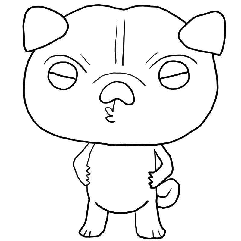 不満そうなパグのかわいいぬり絵