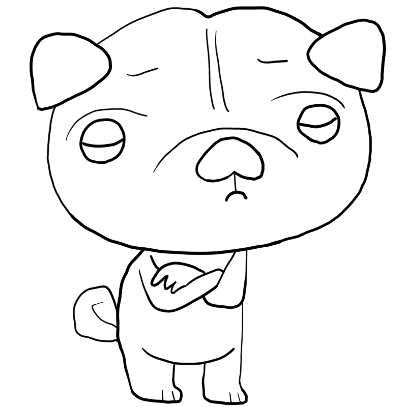 考えるパグのかわいいぬり絵