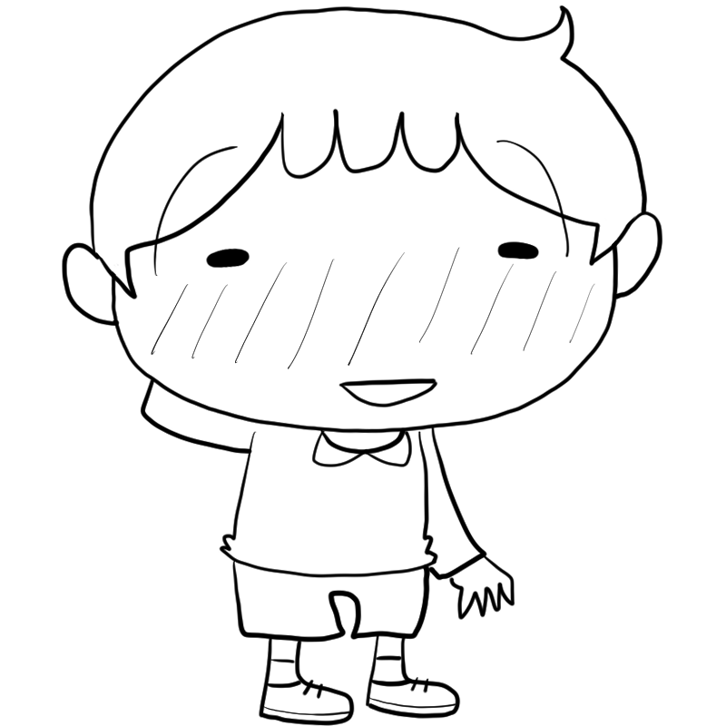 照れる男の子のかわいいぬり絵