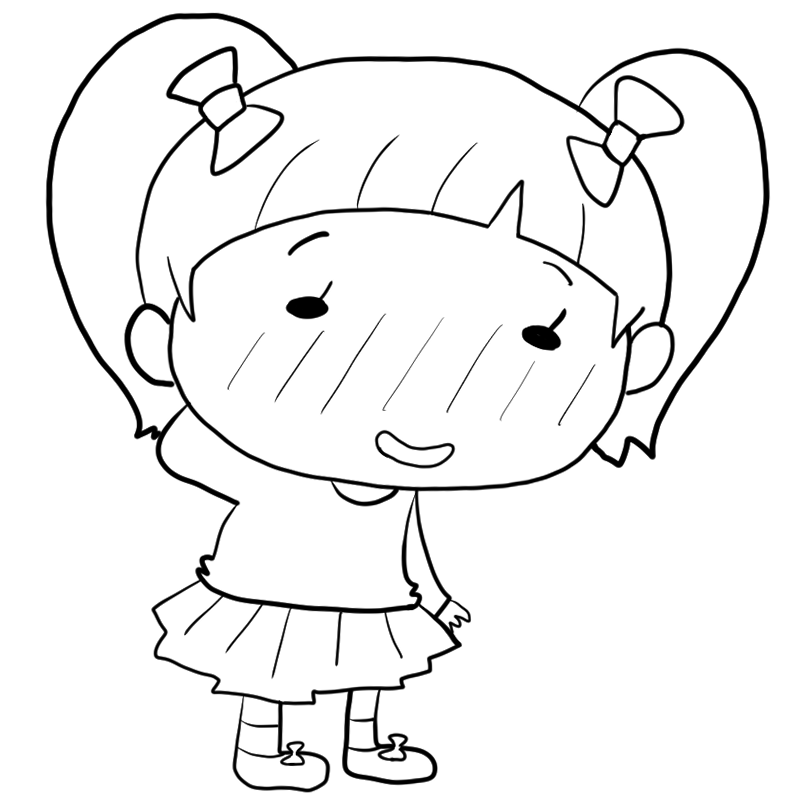 照れる女の子のかわいいぬり絵
