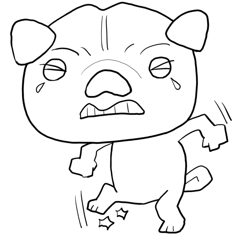 悔しがるパグのかわいいぬり絵