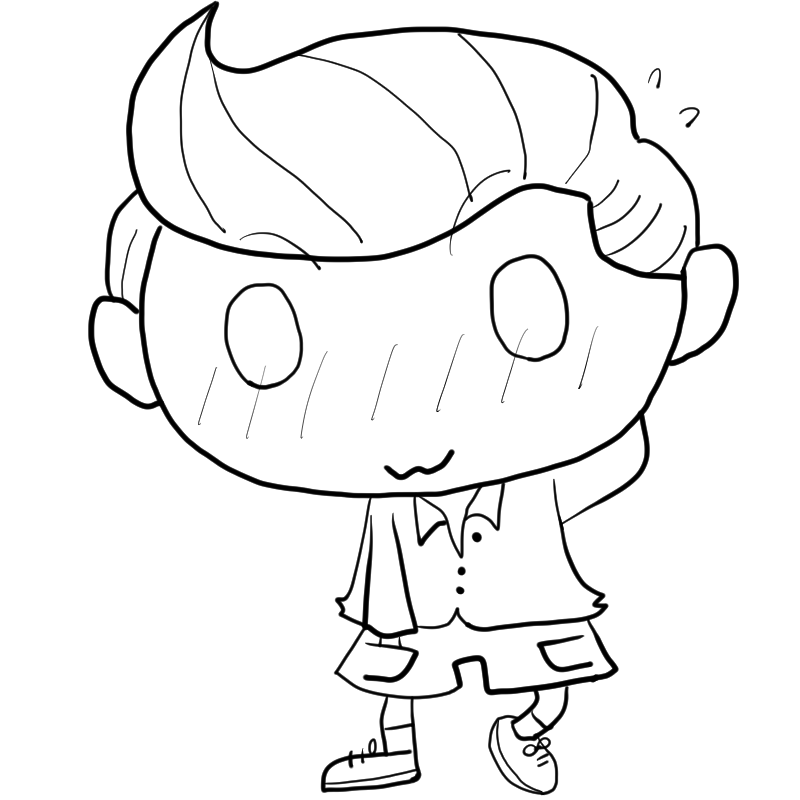 照れる白人の男の子のかわいいぬり絵