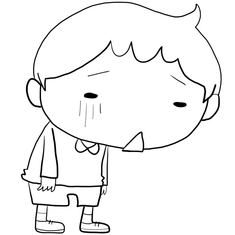 落ち込む男の子のかわいいぬり絵