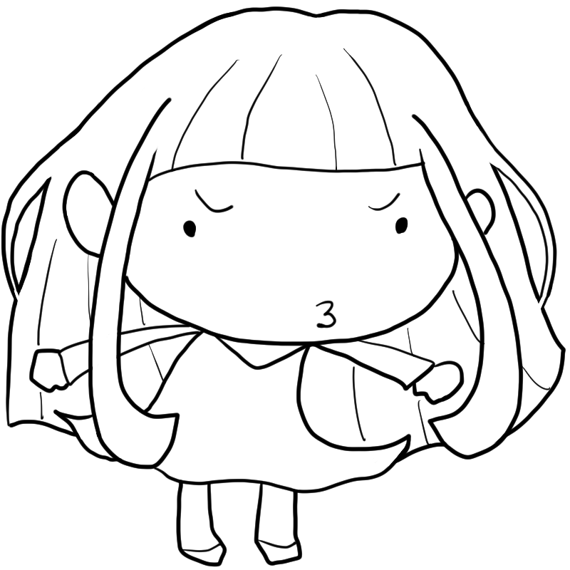 怒る女の子のかわいいぬり絵