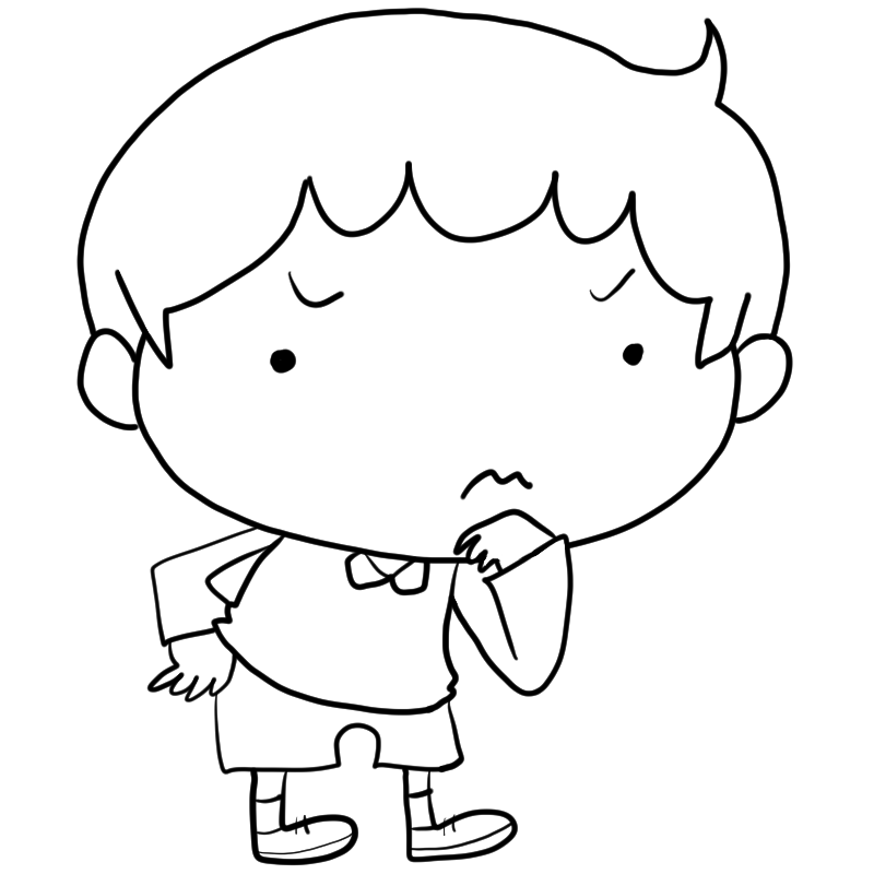 疑っている男の子のかわいいぬり絵