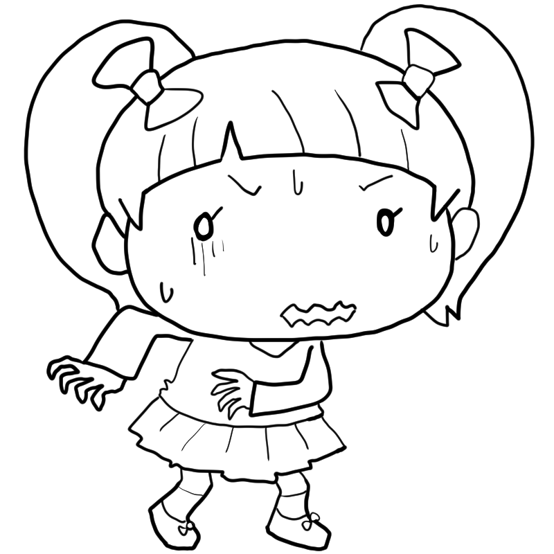 怯える女の子のかわいいぬり絵