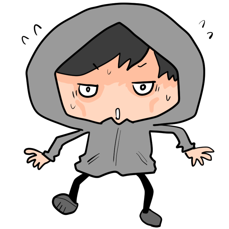慌てる不審者のかわいいイラスト
