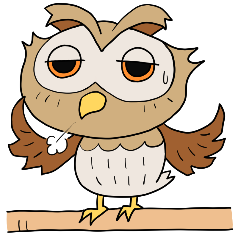 疲れ気味のフクロウのかわいいイラスト