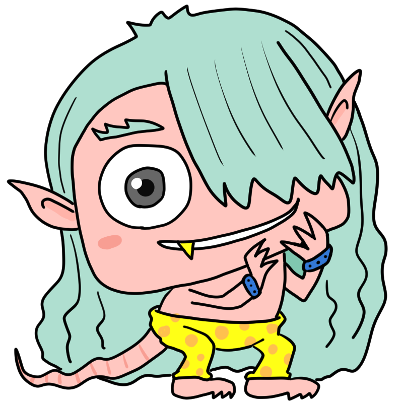 片目で見てくるモンスターのかわいいイラスト