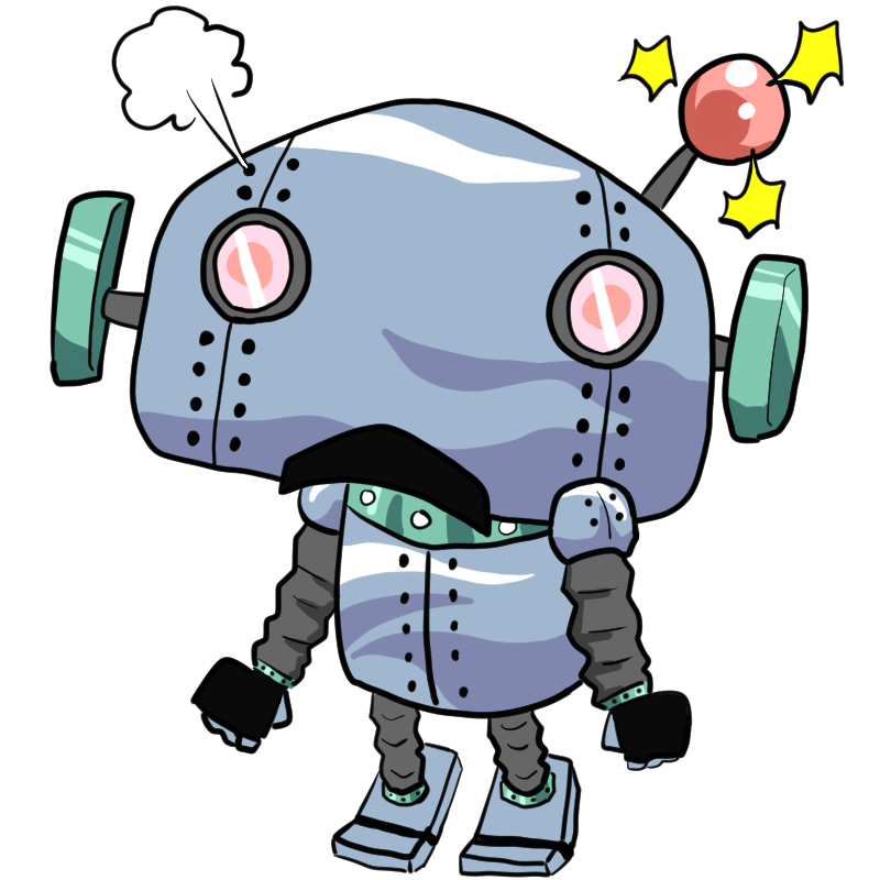 故障しそうなブリキのロボットのかわいいイラスト