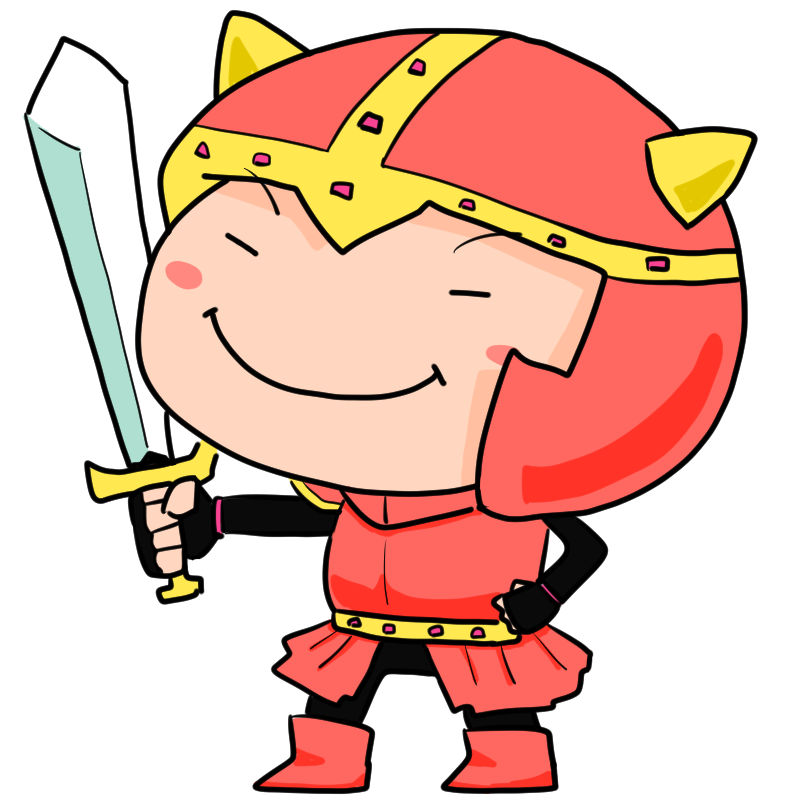 得意げな剣と鎧の戦士のかわいいイラスト