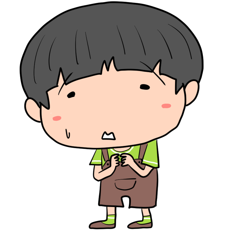 困るオーバーオールの男の子のかわいいイラスト