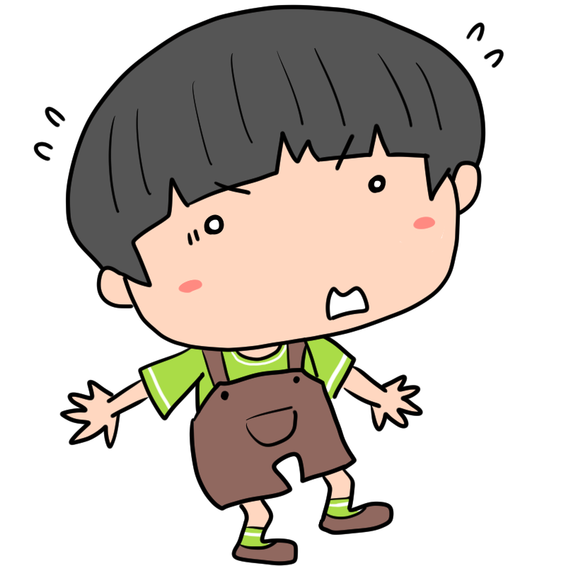 驚くオーバーオールの男の子のかわいいイラスト