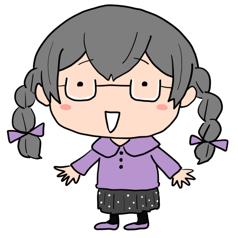 笑う三つ編み眼鏡の女の子のかわいいイラスト