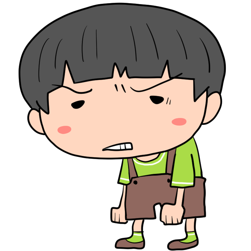 怒るオーバーオールの男の子のかわいいイラスト