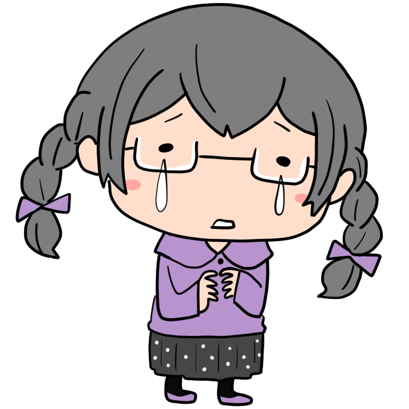 泣く三つ編み眼鏡の女の子のかわいいイラスト
