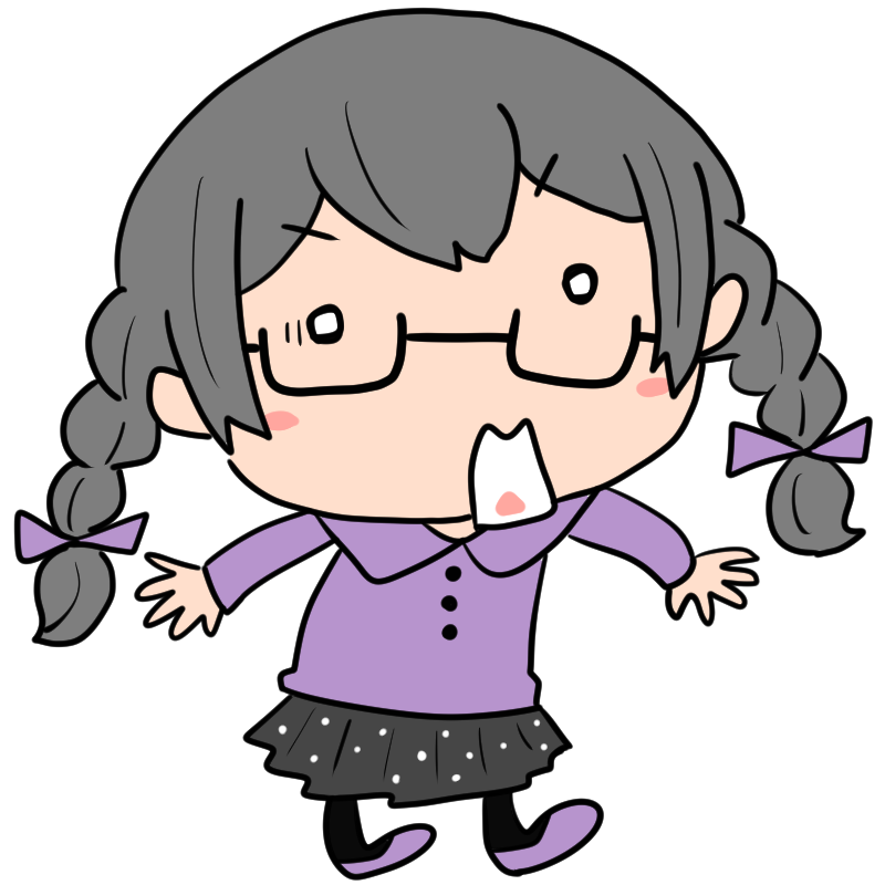 驚く三つ編みメガネの女の子のかわいいイラスト