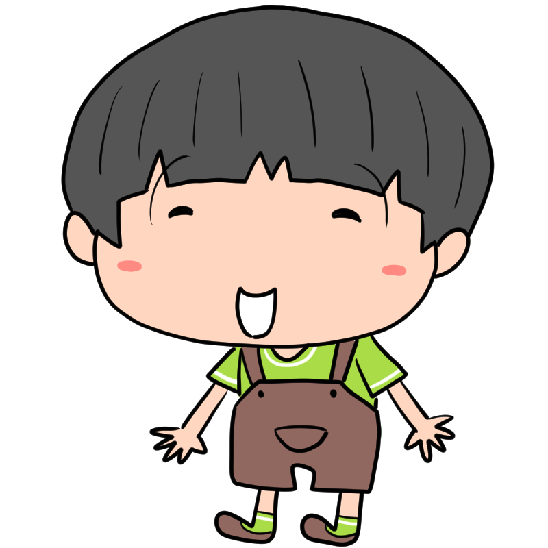 笑顔のオーバーオールの男の子のかわいいイラスト
