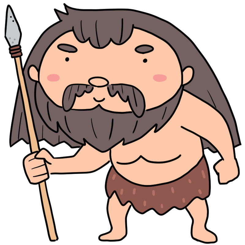 石槍を持つ原始人のお父さんのかわいいイラスト