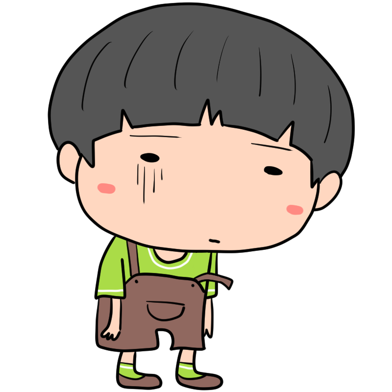 落ち込むオーバーオールの男の子のかわいいイラスト