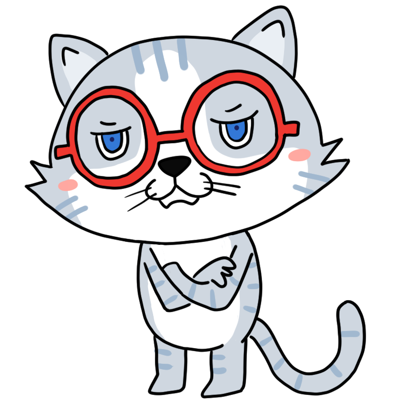 考える眼鏡の猫のかわいいイラスト