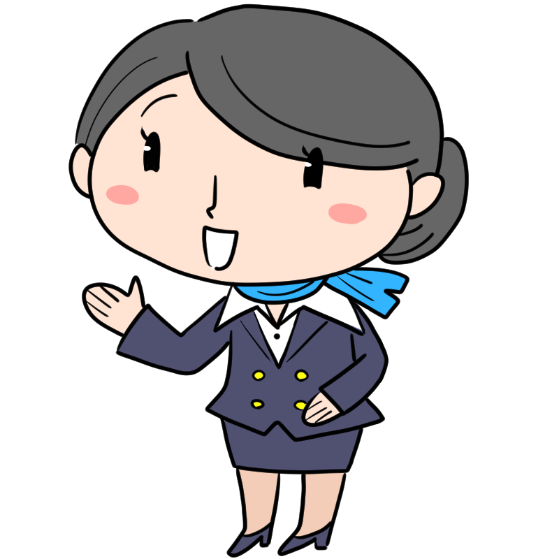 案内するキャビンアテンダントのかわいいイラスト