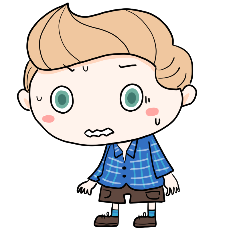 緊張する白人の男の子のかわいいイラスト