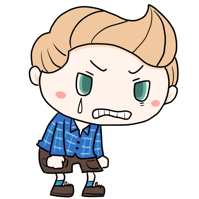 悔しそうな白人の男の子のかわいいイラスト