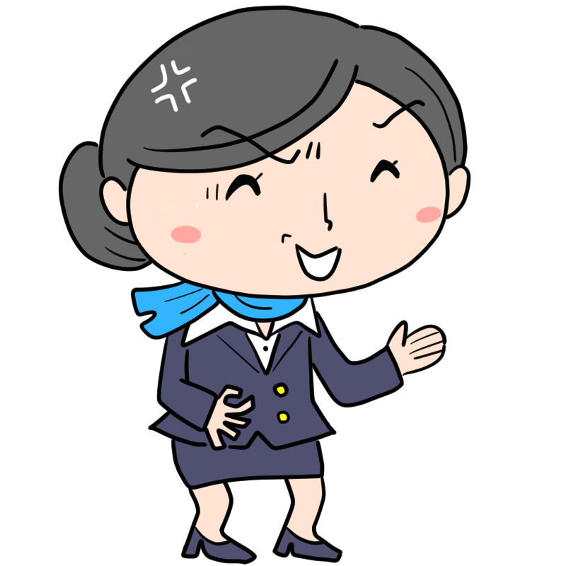 ひきつり笑いのキャビンアテンダントのかわいいイラスト