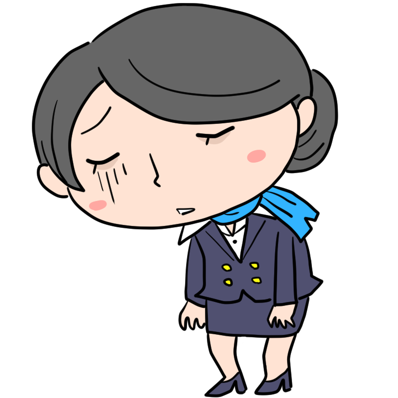 元気がないキャビンアテンダントのかわいいイラスト
