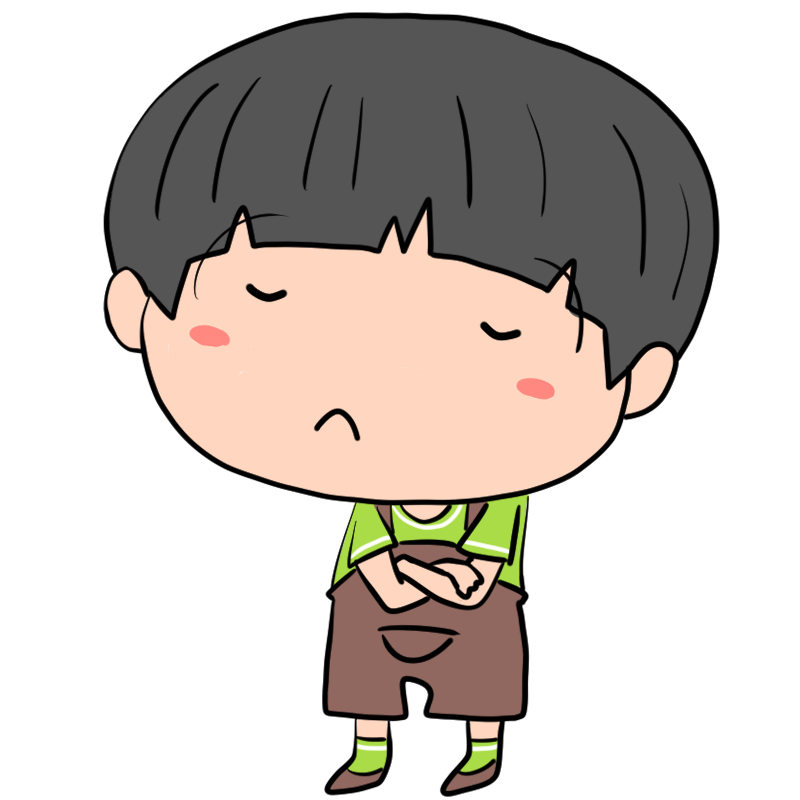考えるオーバーオールの男の子のかわいいイラスト