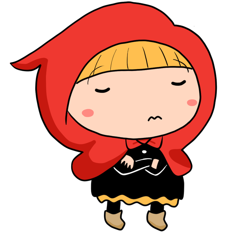 考える赤ずきんのかわいいイラスト