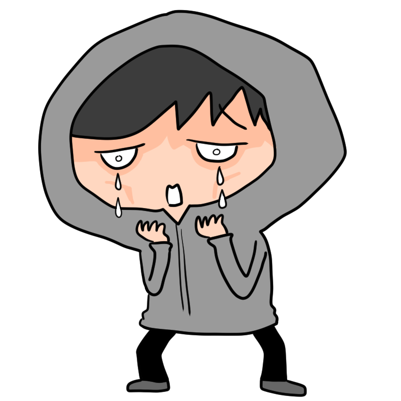  取り乱したように泣く不審者のかわいいイラスト