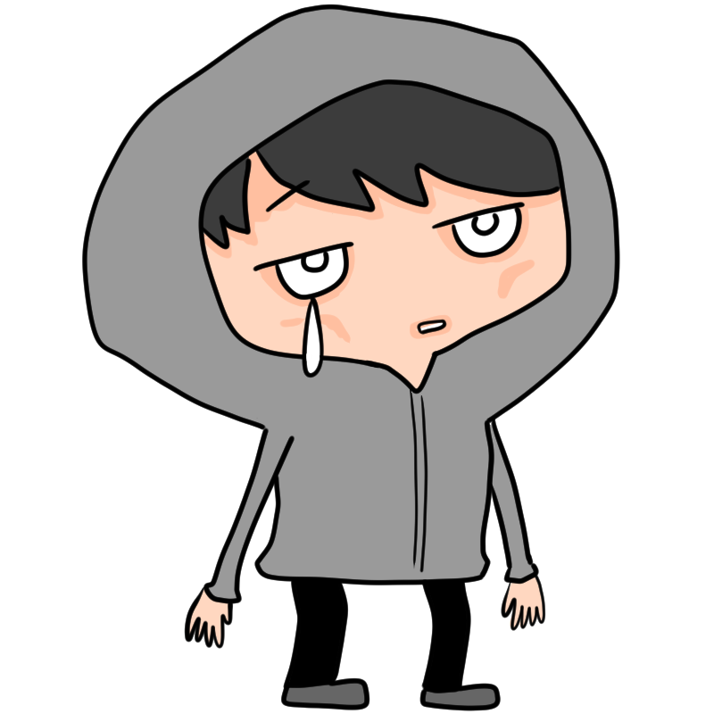 上を向いて泣く不審者のかわいいイラスト