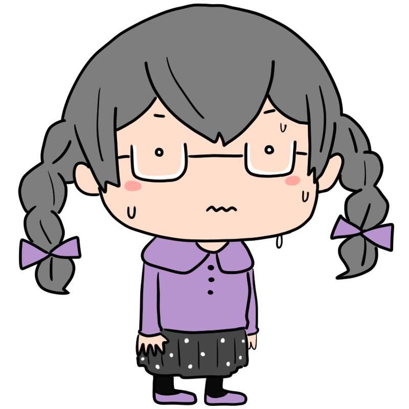 緊張する三つ編み眼鏡の女の子のかわいいイラスト