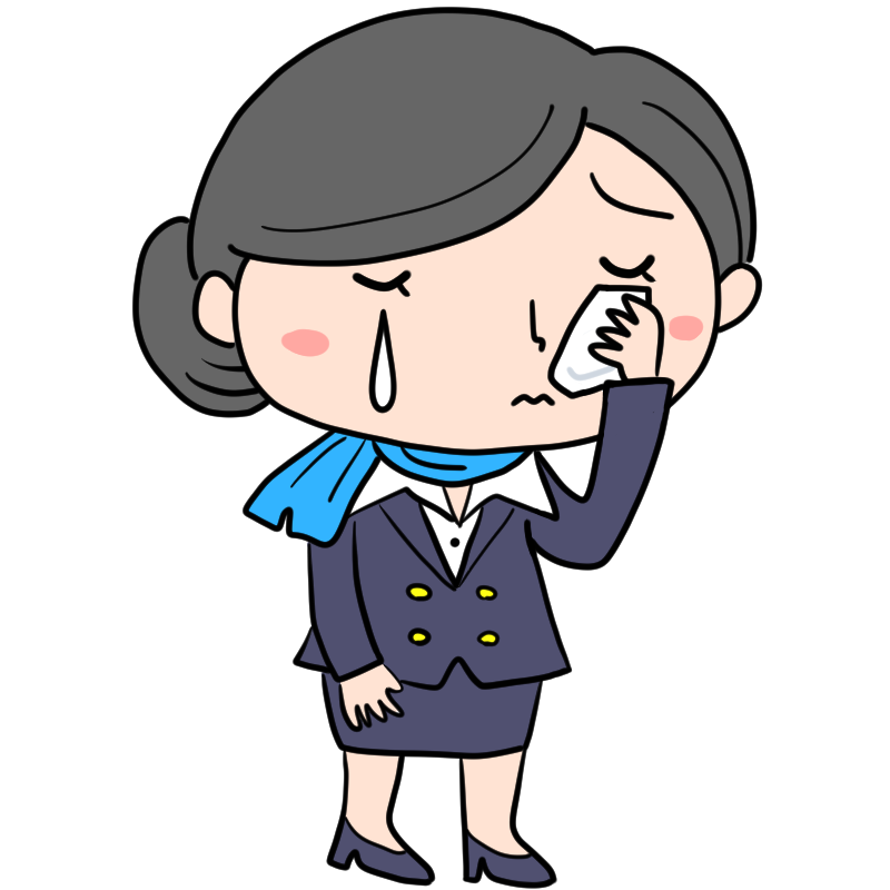 泣くキャビンアテンダントのかわいいイラスト