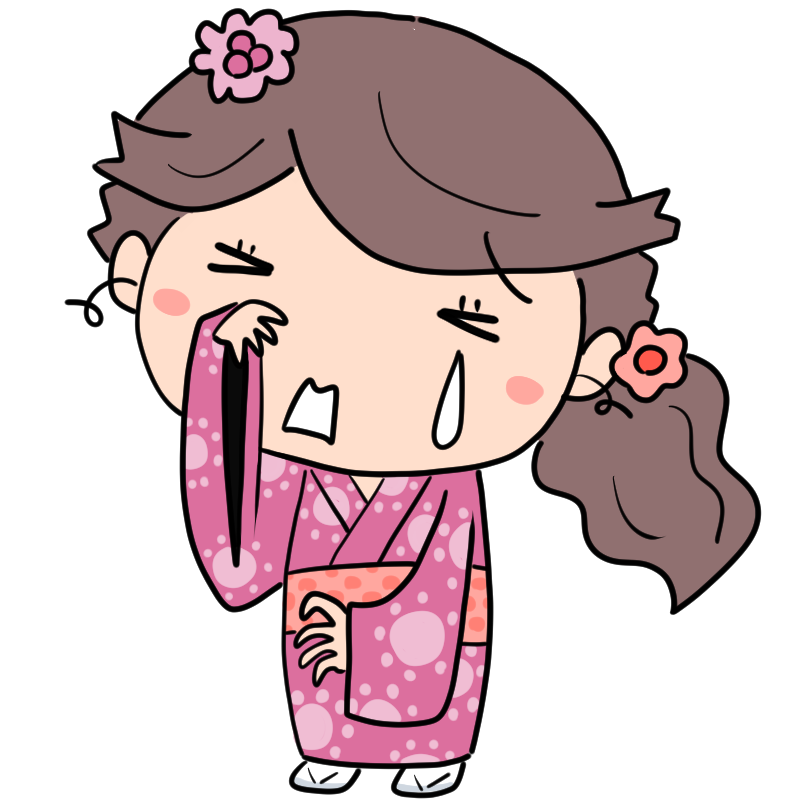 泣く浴衣の少女のかわいいイラスト