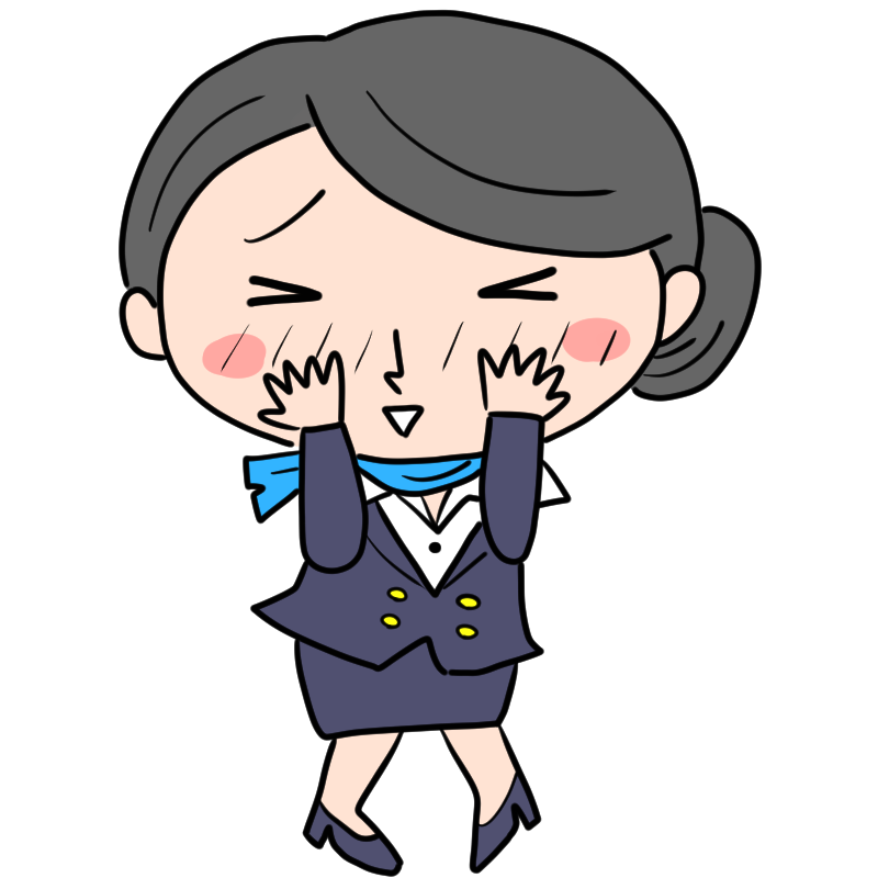 照れるキャビンアテンダントのかわいいイラスト