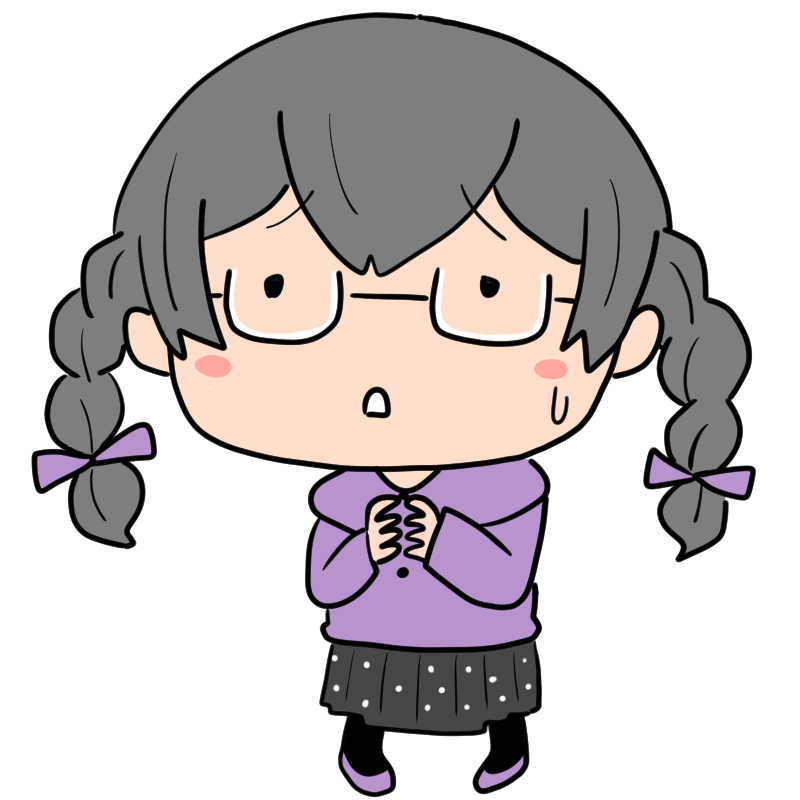 困る三つ編み眼鏡の女の子のかわいいイラスト