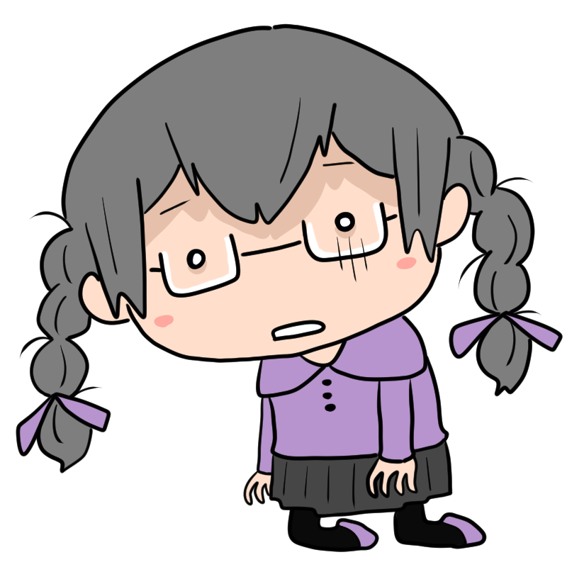 落ち込む三つ編み眼鏡の女の子のかわいいイラスト
