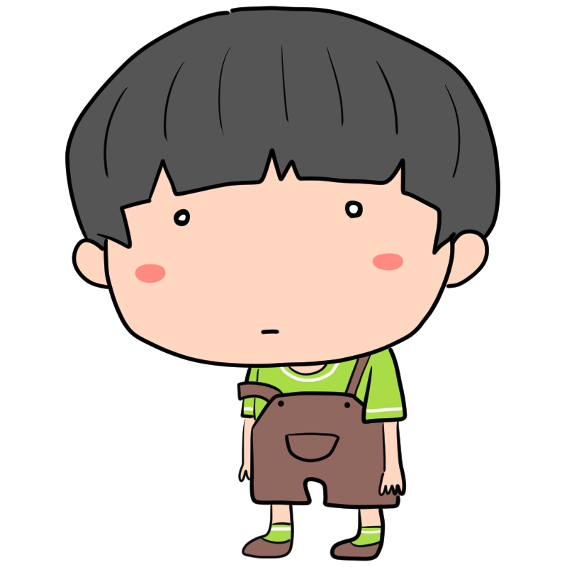 虚無に陥るオーバーオールの男の子のかわいいイラスト