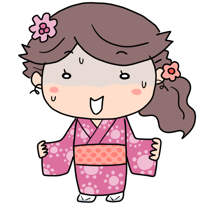 緊張する浴衣の女性のかわいいイラスト