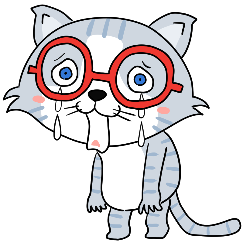 泣く眼鏡の猫のかわいいイラスト