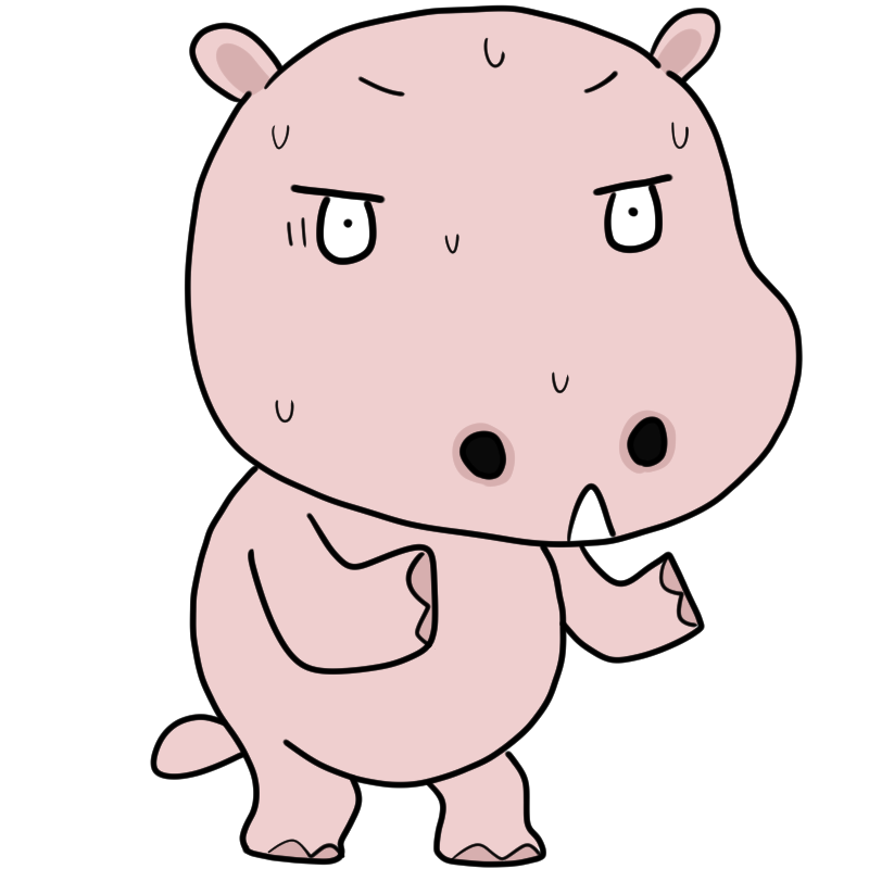 動揺するカバのかわいいイラスト