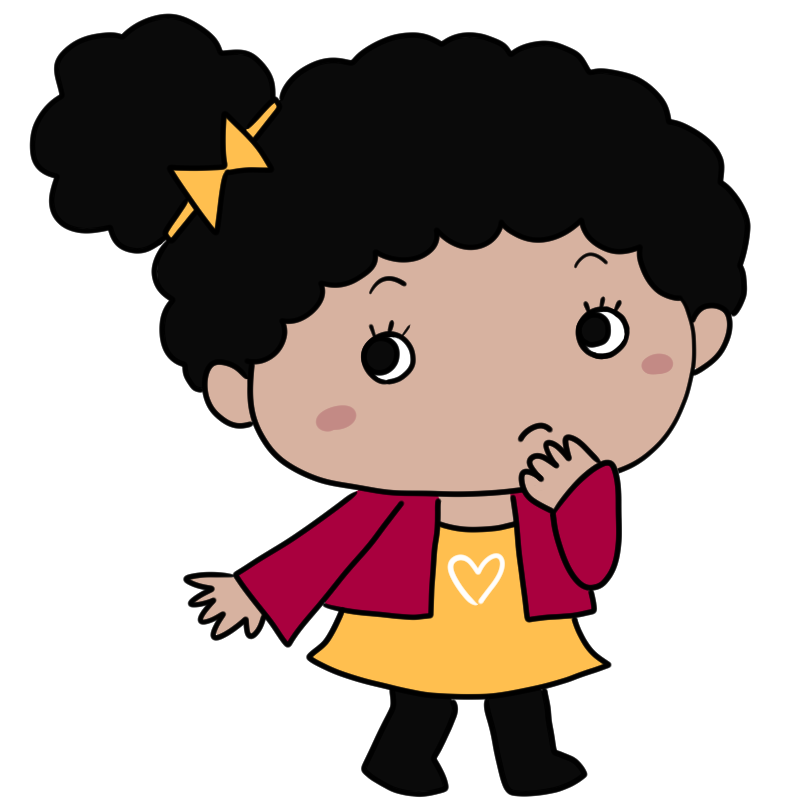 考える黒人の女の子のかわいいイラスト