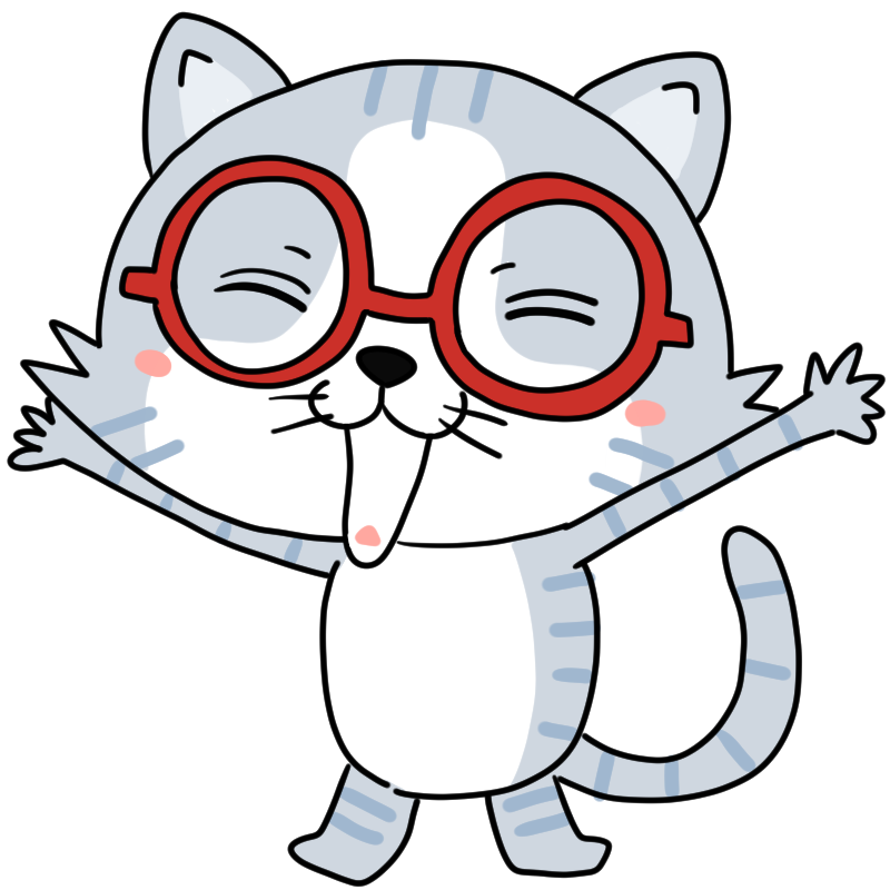 喜ぶ眼鏡の猫のかわいいイラスト