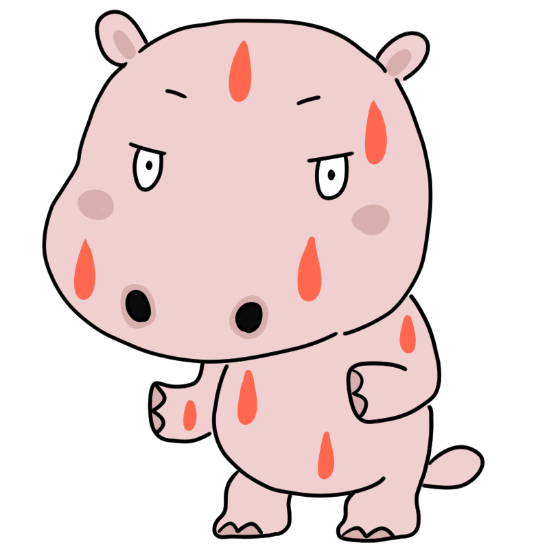 赤い汗をかくカバのかわいいイラスト