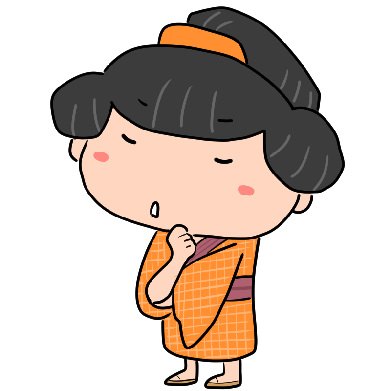 考える江戸の町娘のかわいいイラスト